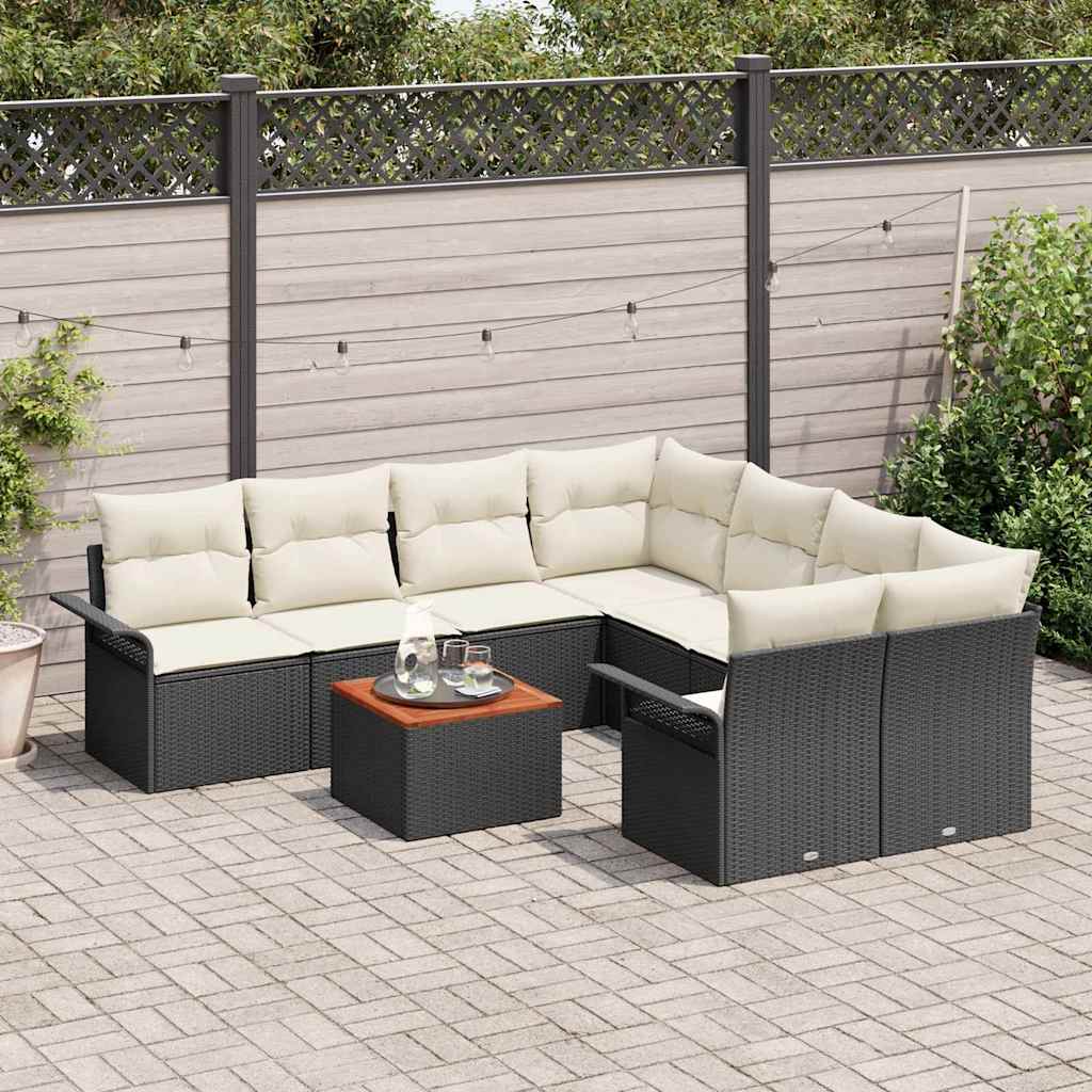 Tuinbankenset met kussen 9 pcs Zwart poly rattan is nu te koop bij PeponiXL, paradijselijk wonen!
