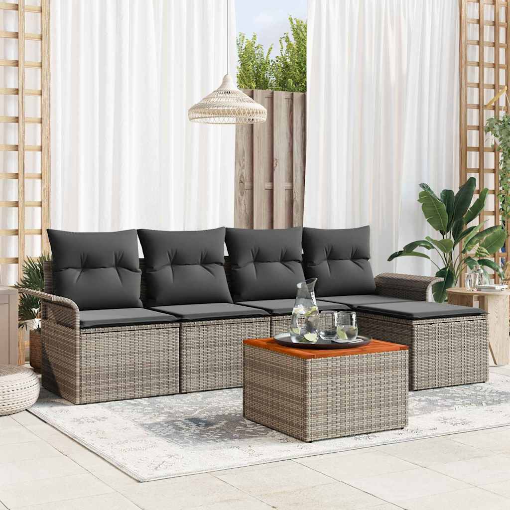 Tuinbankenset met kussen 6 pcs Grijs poly rattan is nu te koop bij PeponiXL, paradijselijk wonen!