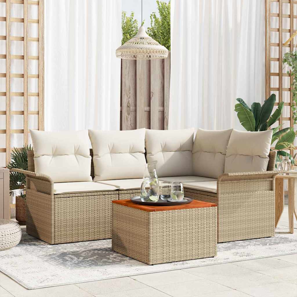 Tuinbankenset met kussen 5 pcs Beige poly rattan is nu te koop bij PeponiXL, paradijselijk wonen!