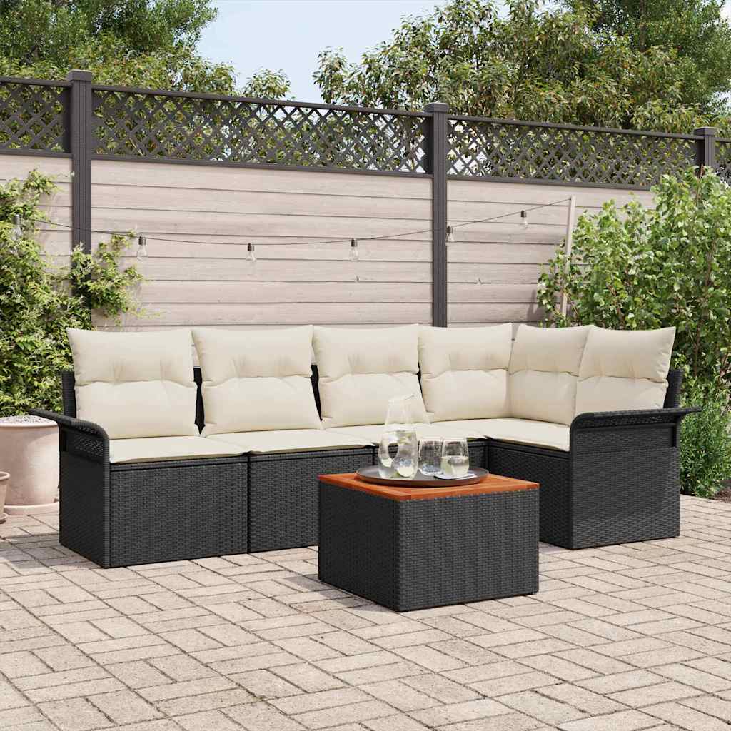 Tuinbankenset 6 st Zwart poly rattan is nu te koop bij PeponiXL, paradijselijk wonen!
