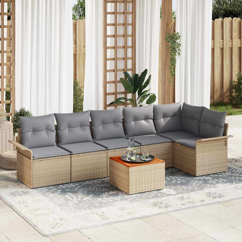 Tuinbankenset met kussen 7 pcs Beige poly rattan is nu te koop bij PeponiXL, paradijselijk wonen!