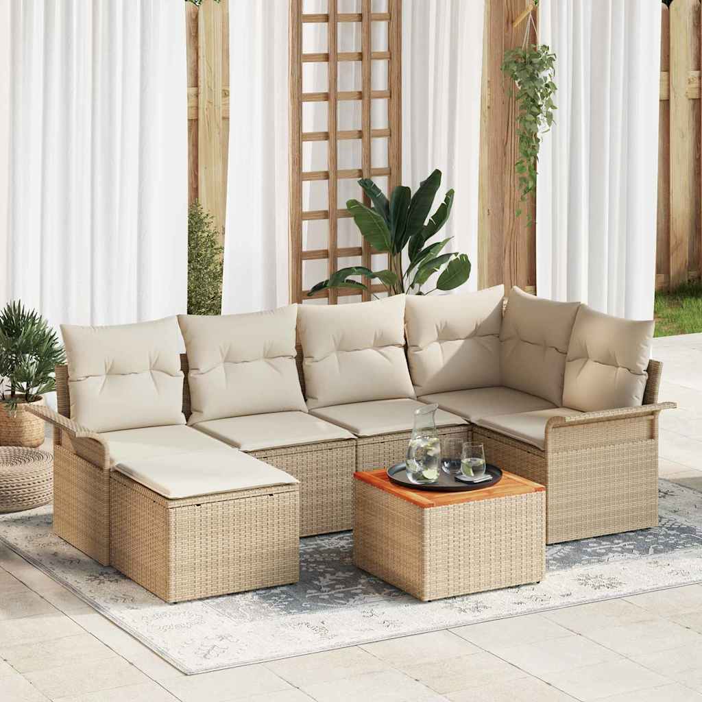 Tuinbankenset met kussen 7 pcs Beige poly rattan is nu te koop bij PeponiXL, paradijselijk wonen!