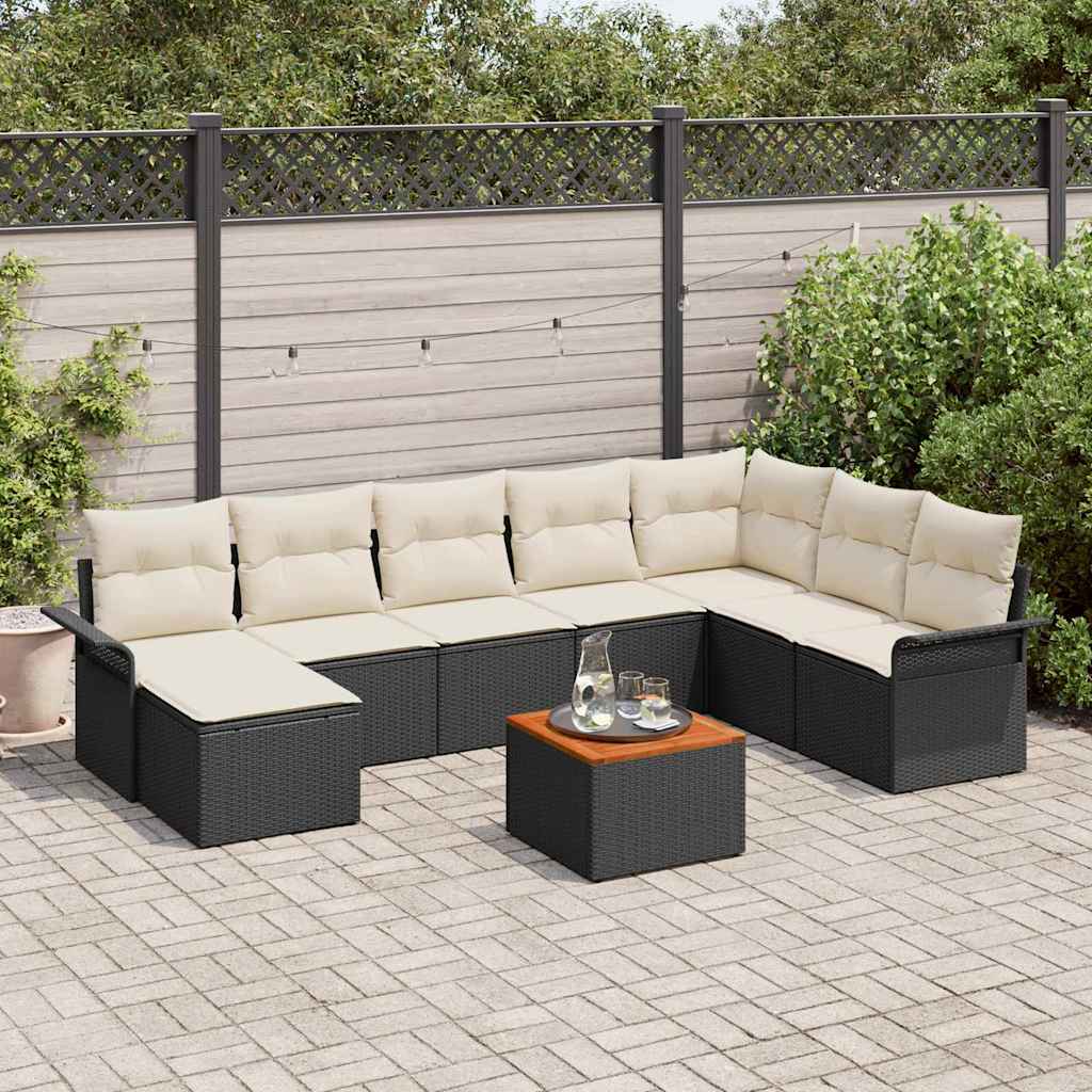 Tuinbankenset 9 st Zwart poly rattan is nu te koop bij PeponiXL, paradijselijk wonen!