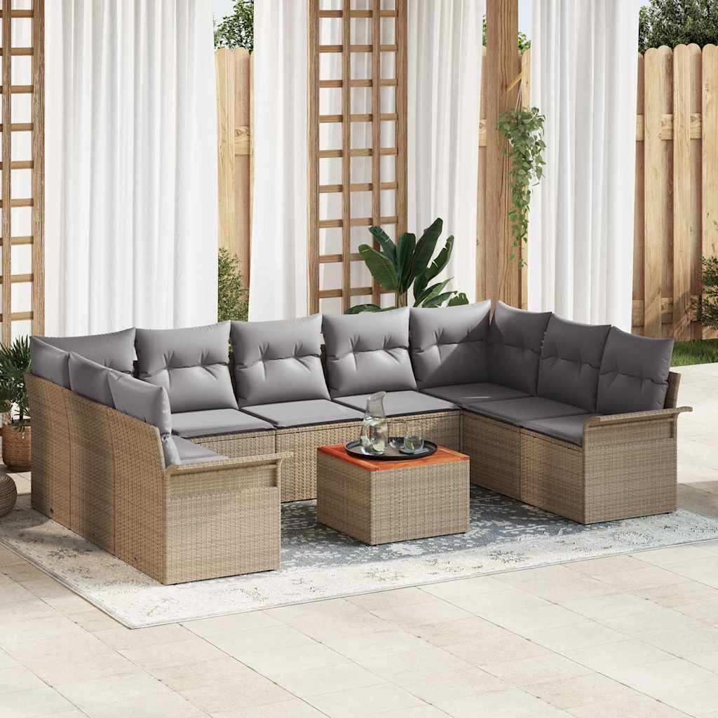 Tuinbankenset met kussen 10 pcs Beige poly rattan is nu te koop bij PeponiXL, paradijselijk wonen!