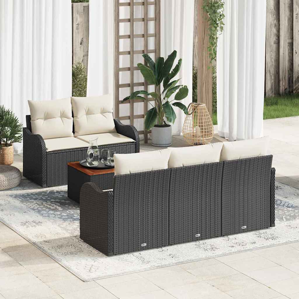 Tuinbankenset met kussen 6 pcs Zwart poly rattan is nu te koop bij PeponiXL, paradijselijk wonen!