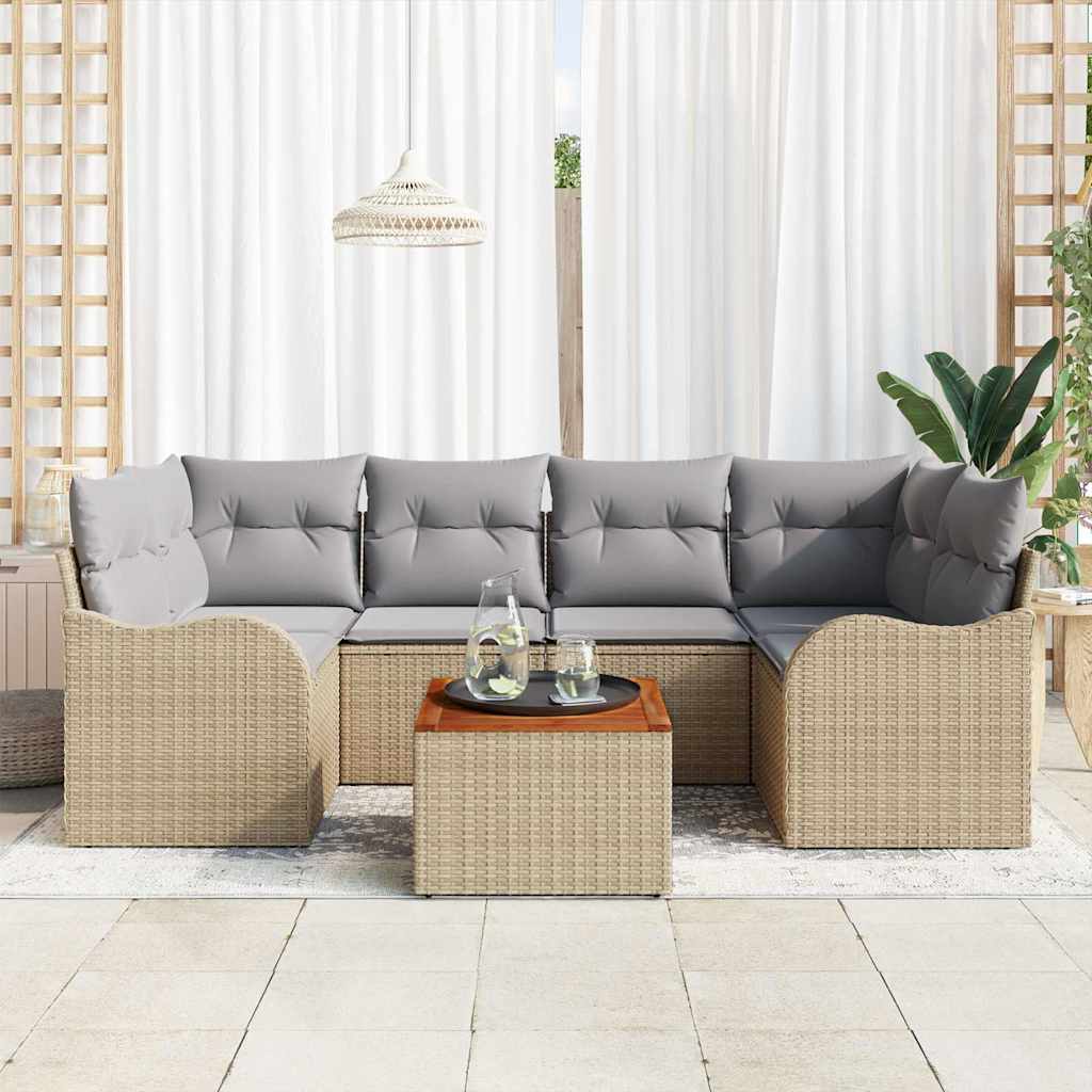 Tuinbankenset met kussen 7 pcs Beige poly rattan is nu te koop bij PeponiXL, paradijselijk wonen!