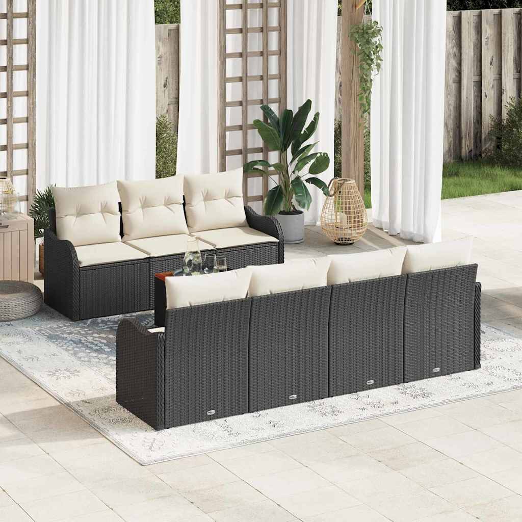 Tuinbankenset met kussen 8 pcs Zwart poly rattan is nu te koop bij PeponiXL, paradijselijk wonen!