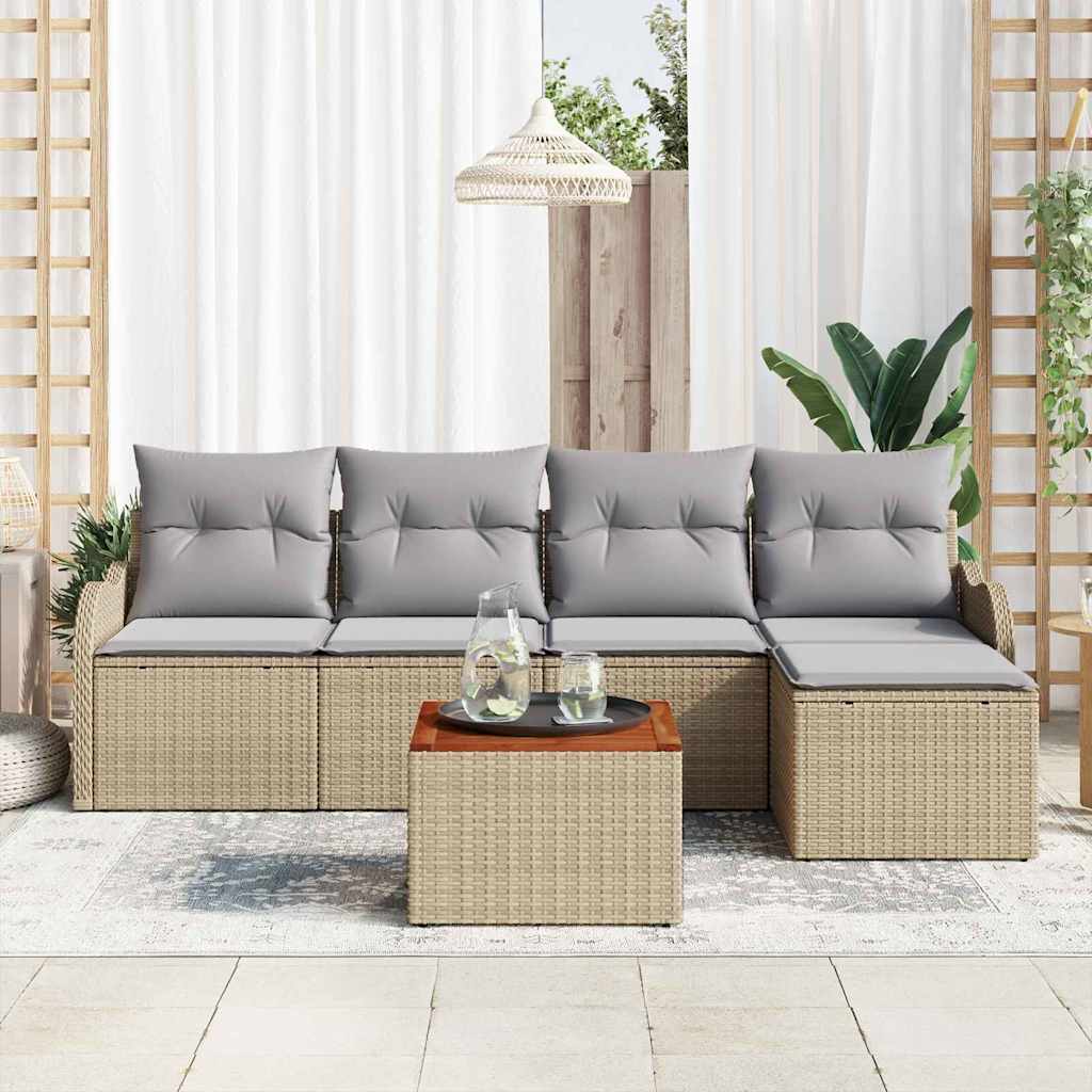 Tuinbankenset met kussen 6 pcs Beige poly rattan is nu te koop bij PeponiXL, paradijselijk wonen!