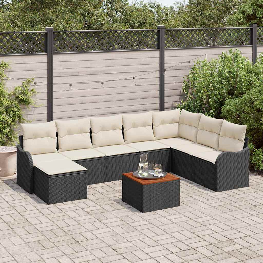 Tuinbankenset 9 st Zwart poly rattan is nu te koop bij PeponiXL, paradijselijk wonen!