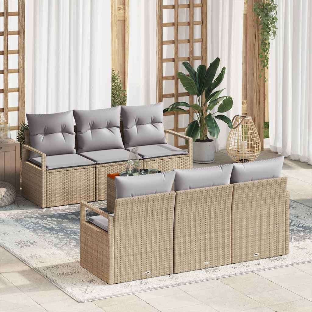 Tuinbankenset met kussen 7 pcs Beige poly rattan is nu te koop bij PeponiXL, paradijselijk wonen!