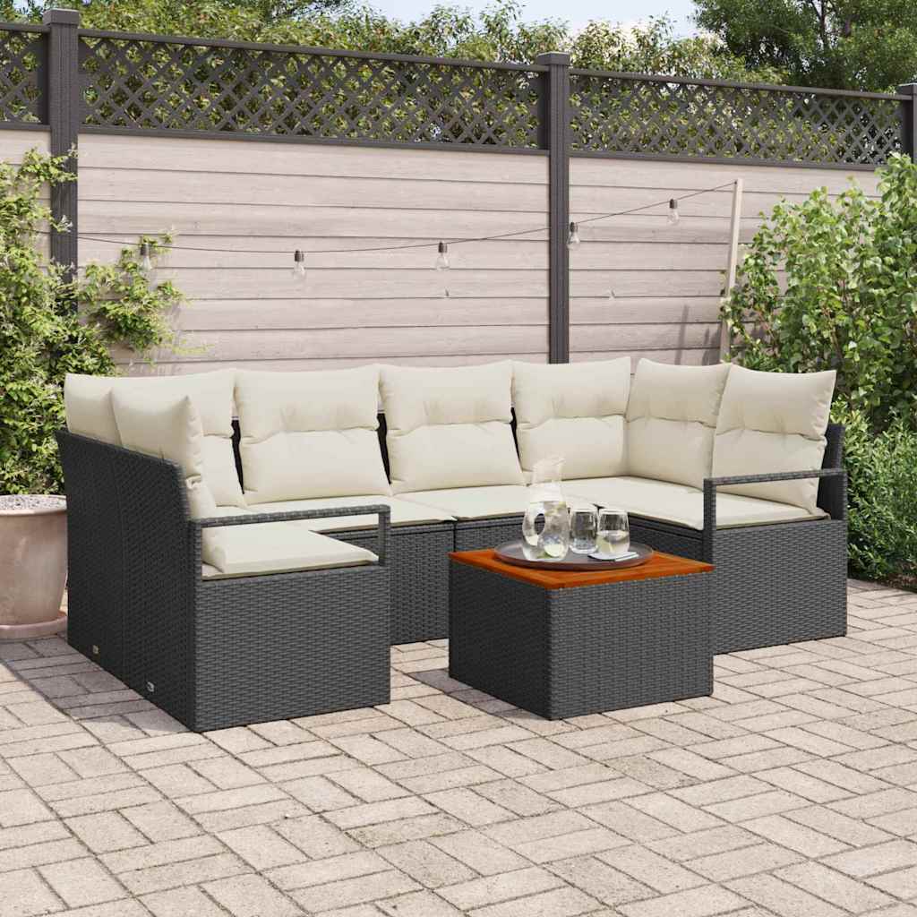 Tuinbankenset met kussen 7 pcs Zwart poly rattan is nu te koop bij PeponiXL, paradijselijk wonen!