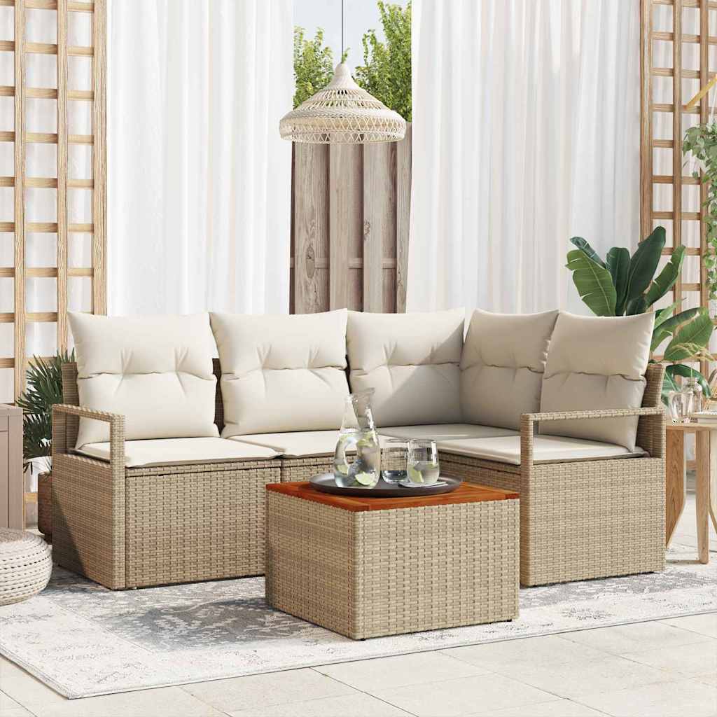Tuinbankenset met kussen 5 pcs Beige poly rattan is nu te koop bij PeponiXL, paradijselijk wonen!