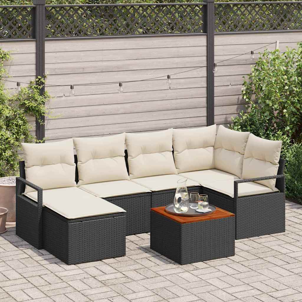 Tuinbankenset 7 st Zwart poly rattan is nu te koop bij PeponiXL, paradijselijk wonen!
