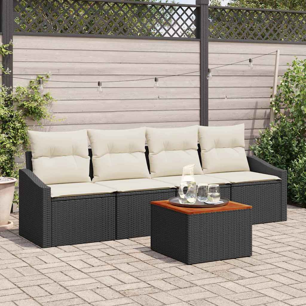 Tuinbankenset met kussen 5 pcs Zwart poly rattan is nu te koop bij PeponiXL, paradijselijk wonen!