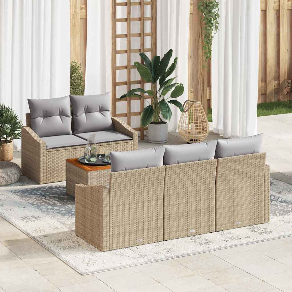 Tuinbankenset met kussen 6 pcs Beige poly rattan is nu te koop bij PeponiXL, paradijselijk wonen!