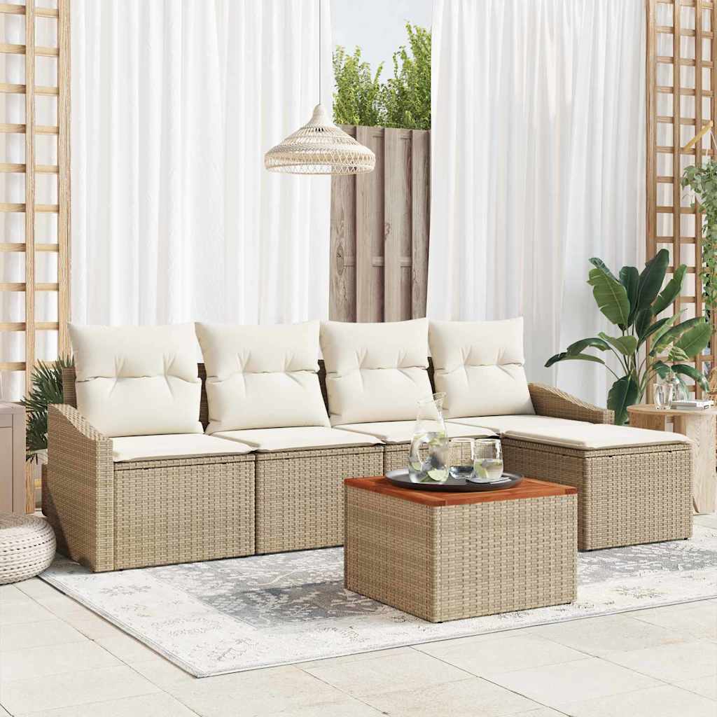 Tuinbankenset met kussen 6 pcs Beige poly rattan is nu te koop bij PeponiXL, paradijselijk wonen!