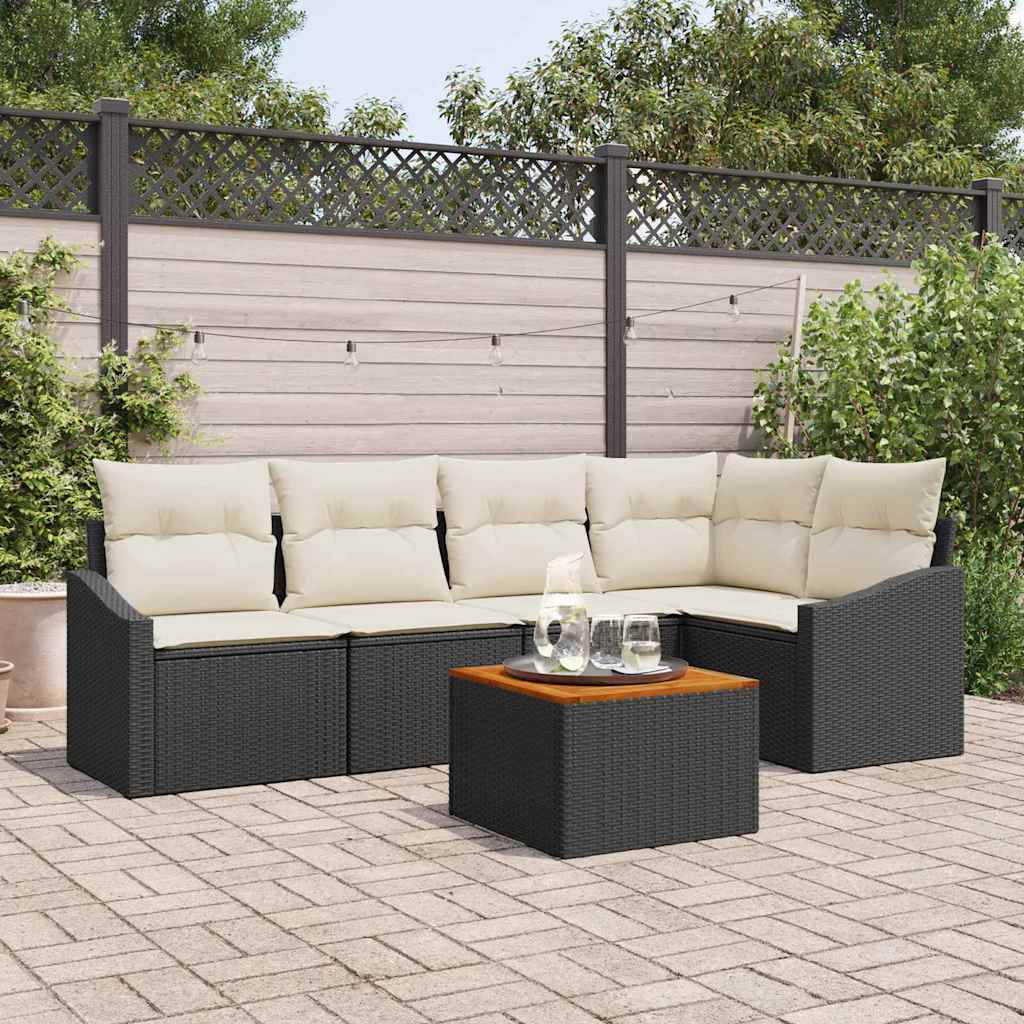 Tuinbankenset 6 st Zwart poly rattan is nu te koop bij PeponiXL, paradijselijk wonen!