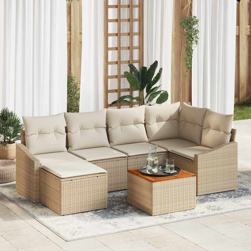 Tuinbankenset met kussen 7 pcs Beige poly rattan is nu te koop bij PeponiXL, paradijselijk wonen!