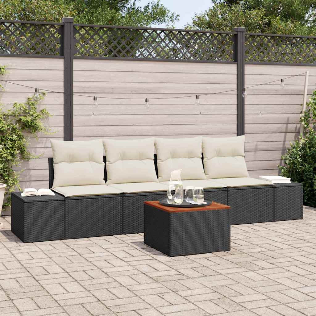 Tuinbankenset met kussen 5 pcs Zwart poly rattan is nu te koop bij PeponiXL, paradijselijk wonen!