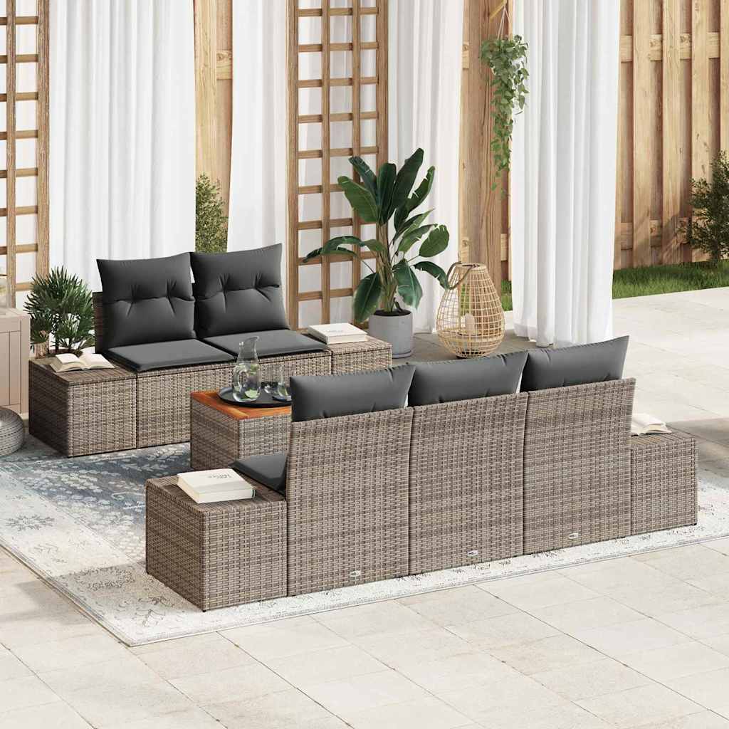 Tuinbankenset met kussen 6 pcs Grijs poly rattan is nu te koop bij PeponiXL, paradijselijk wonen!