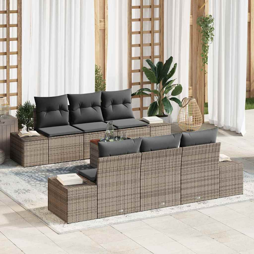 Tuinbankenset met kussen 7 pcs Grijs poly rattan is nu te koop bij PeponiXL, paradijselijk wonen!