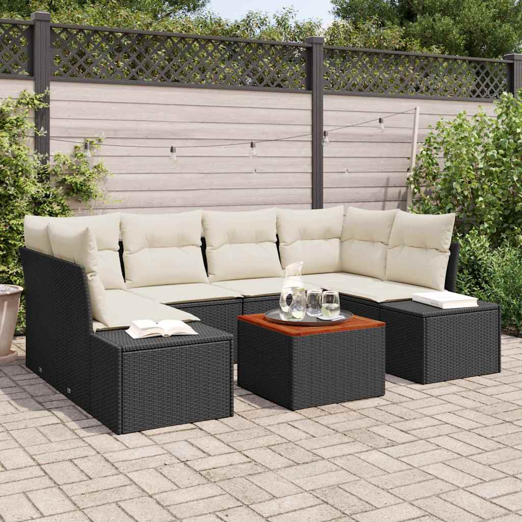 Tuinbankenset met kussen 7 pcs Zwart poly rattan is nu te koop bij PeponiXL, paradijselijk wonen!