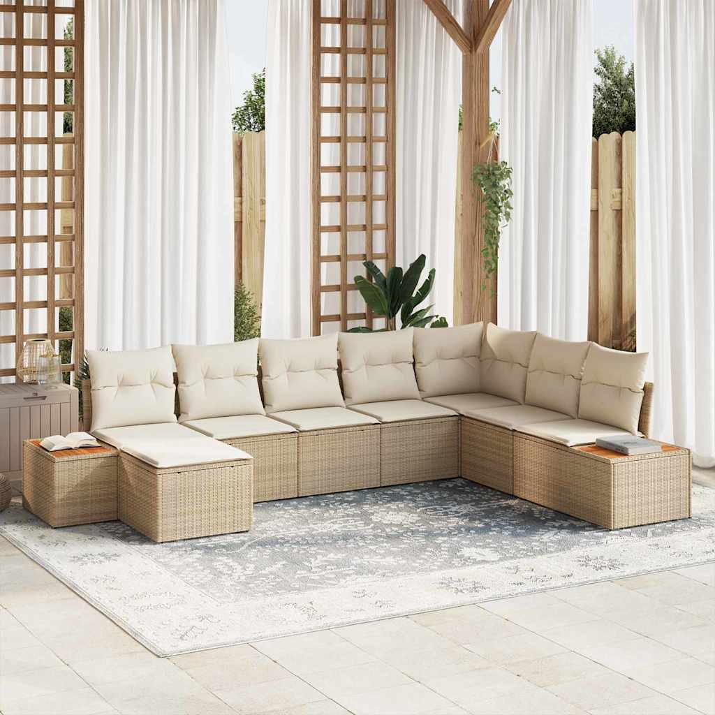 Tuinbankenset met kussen 8 pcs Beige Poly riet is nu te koop bij PeponiXL, paradijselijk wonen!
