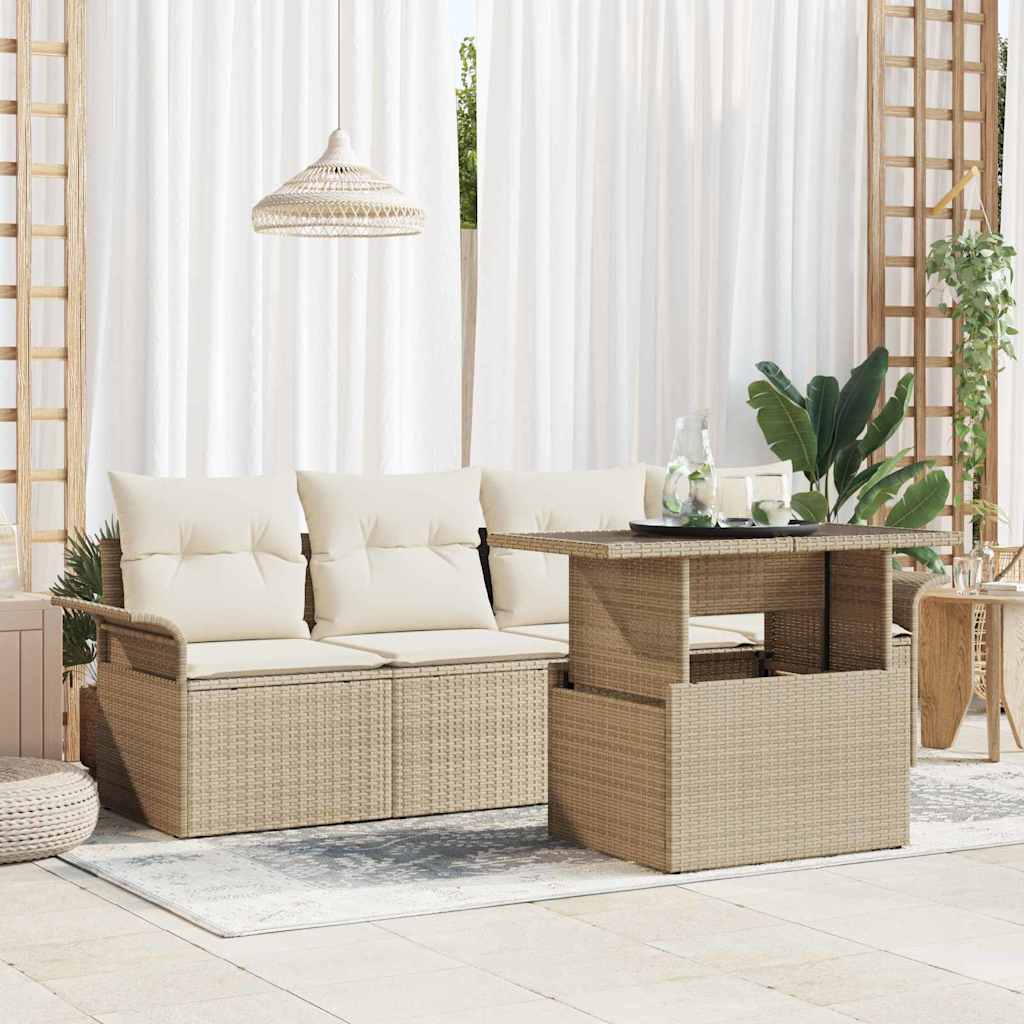 Tuin Sofa Set met kussen 5 pcs Beige poly rattan is nu te koop bij PeponiXL, paradijselijk wonen!