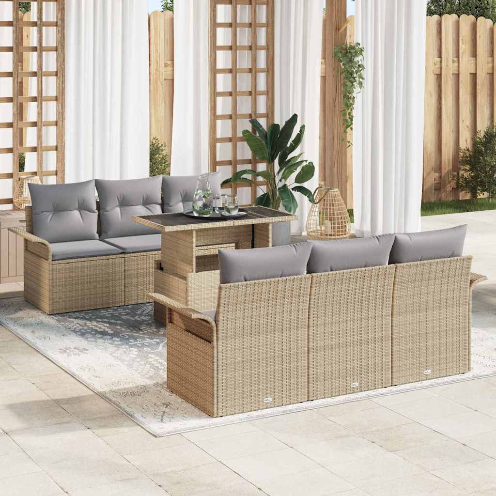 Tuin Sofa Set met kussen 7 pcs Beige poly rattan is nu te koop bij PeponiXL, paradijselijk wonen!