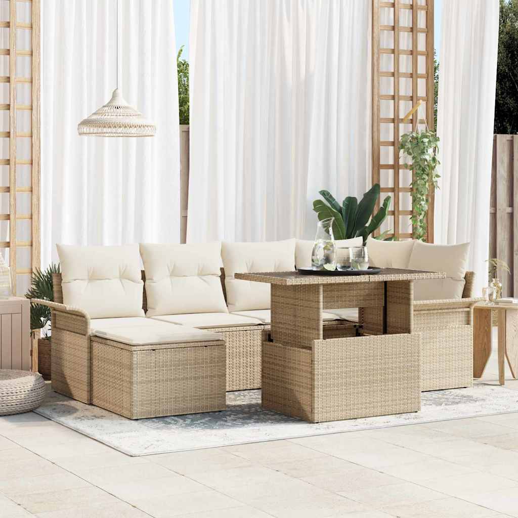Tuin Sofa Set met kussen 7 pcs Beige Poly riet is nu te koop bij PeponiXL, paradijselijk wonen!