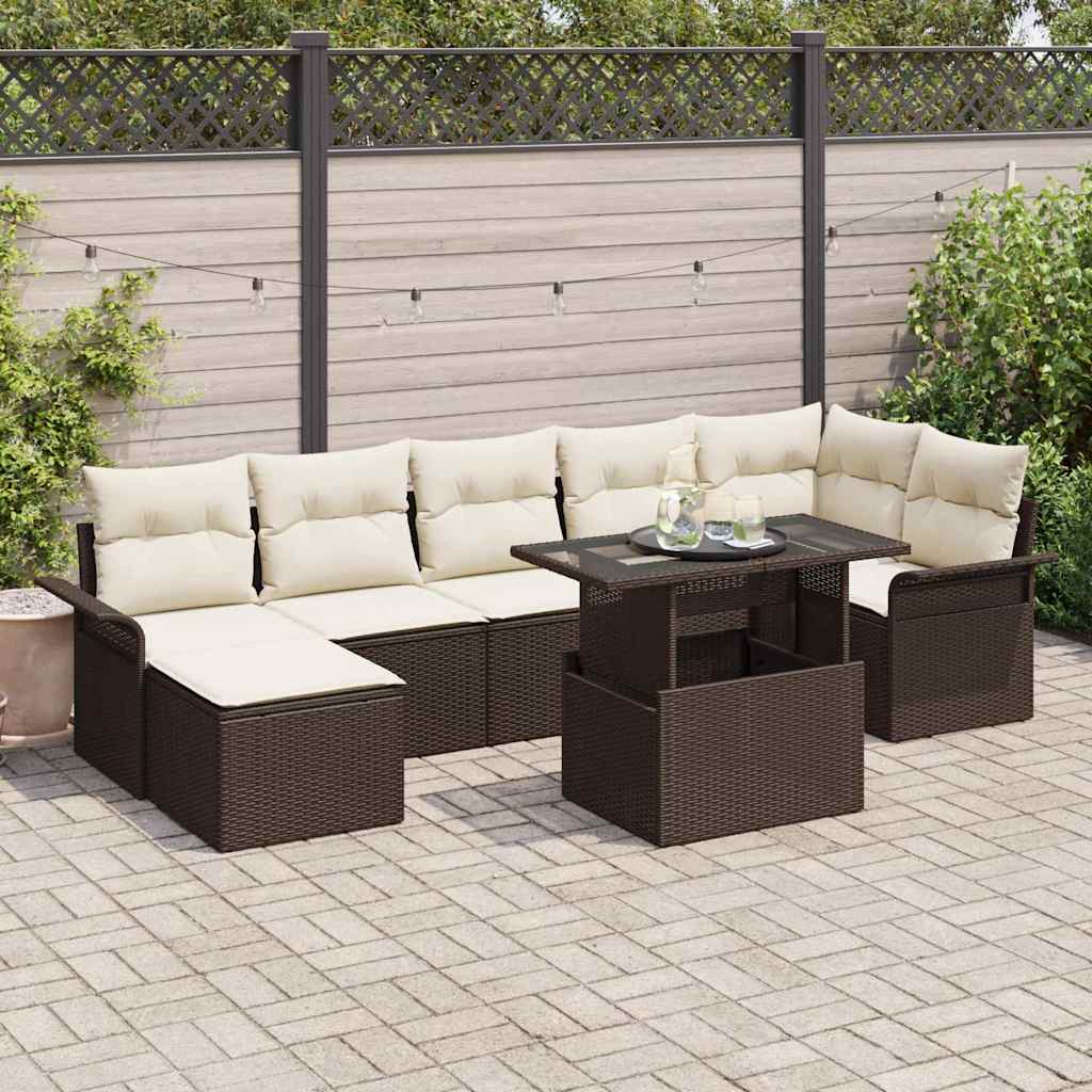 Tuin Sofa Set met kussen 8 pcs Bruin Poly riet is nu te koop bij PeponiXL, paradijselijk wonen!