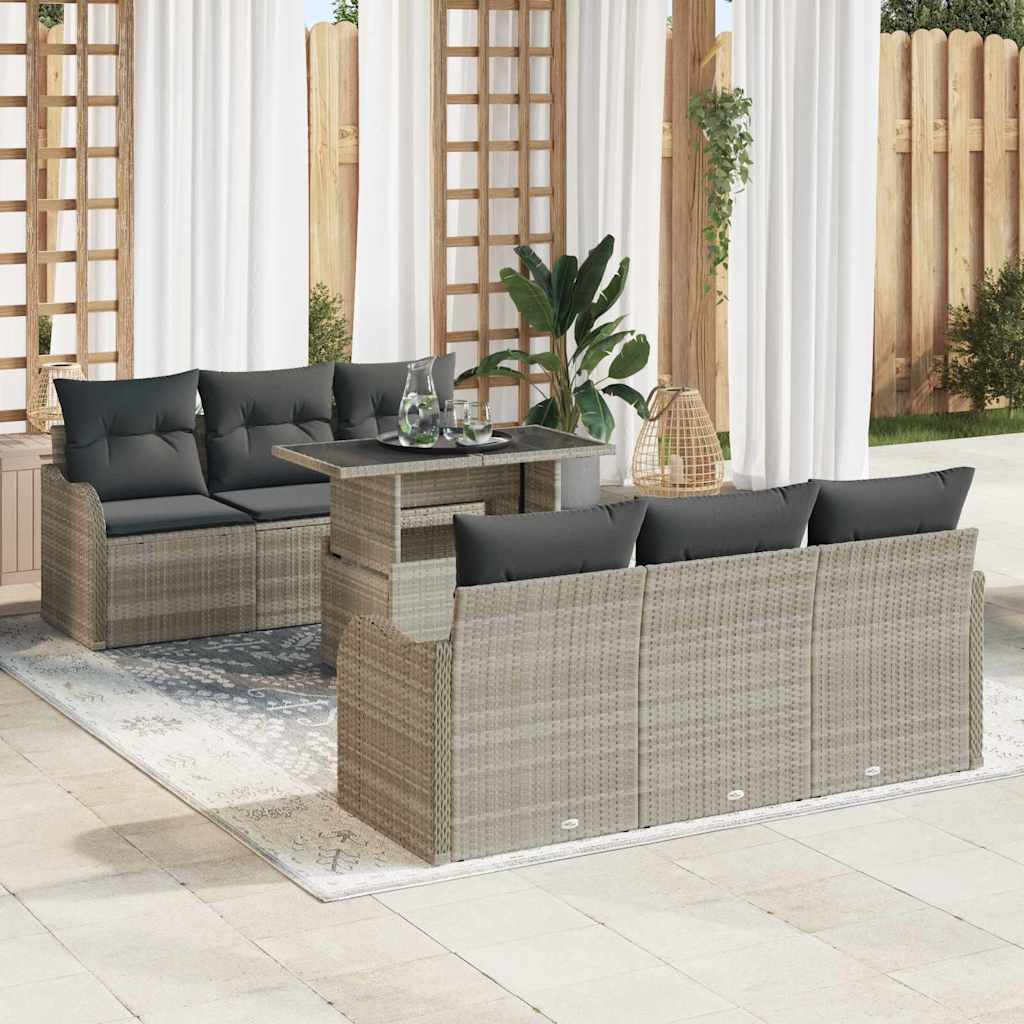 Tuin Sofa Set met kussen 7 pcs Lichtgrijs Poly riet is nu te koop bij PeponiXL, paradijselijk wonen!