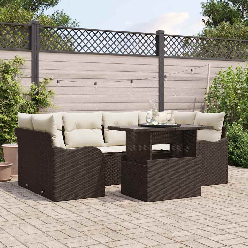 Tuin Sofa Set met kussen 7 pcs Bruin Poly riet is nu te koop bij PeponiXL, paradijselijk wonen!