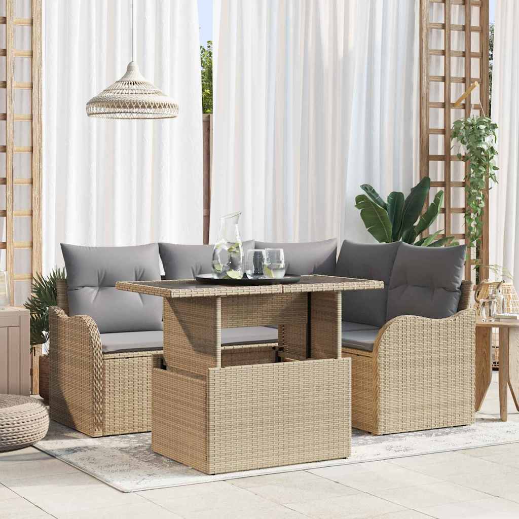 Buiten eetset met kussen 5 pcs Beige Poly riet is nu te koop bij PeponiXL, paradijselijk wonen!