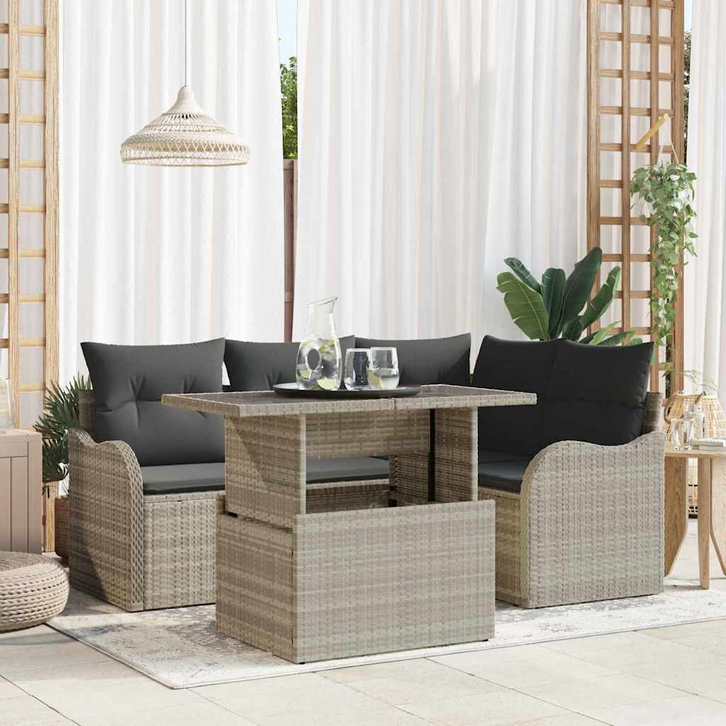 Buiten eetset met kussen 5 pcs Lichtgrijs Poly riet is nu te koop bij PeponiXL, paradijselijk wonen!