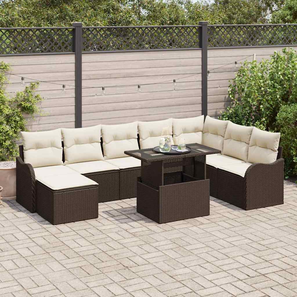 Tuin Sofa Set met kussen 9 pcs Bruin Poly riet is nu te koop bij PeponiXL, paradijselijk wonen!