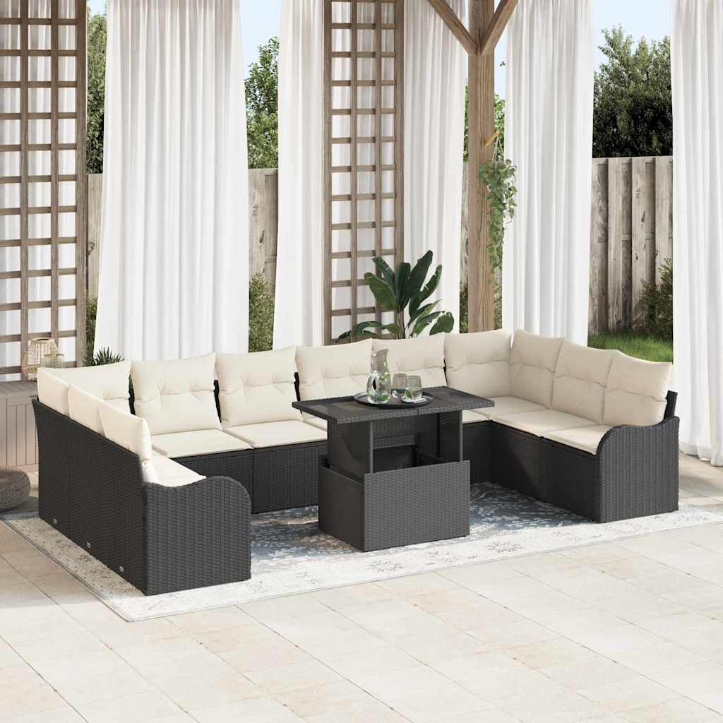 Tuin Sofa Set met kussen 11 pcs Zwart Poly riet is nu te koop bij PeponiXL, paradijselijk wonen!