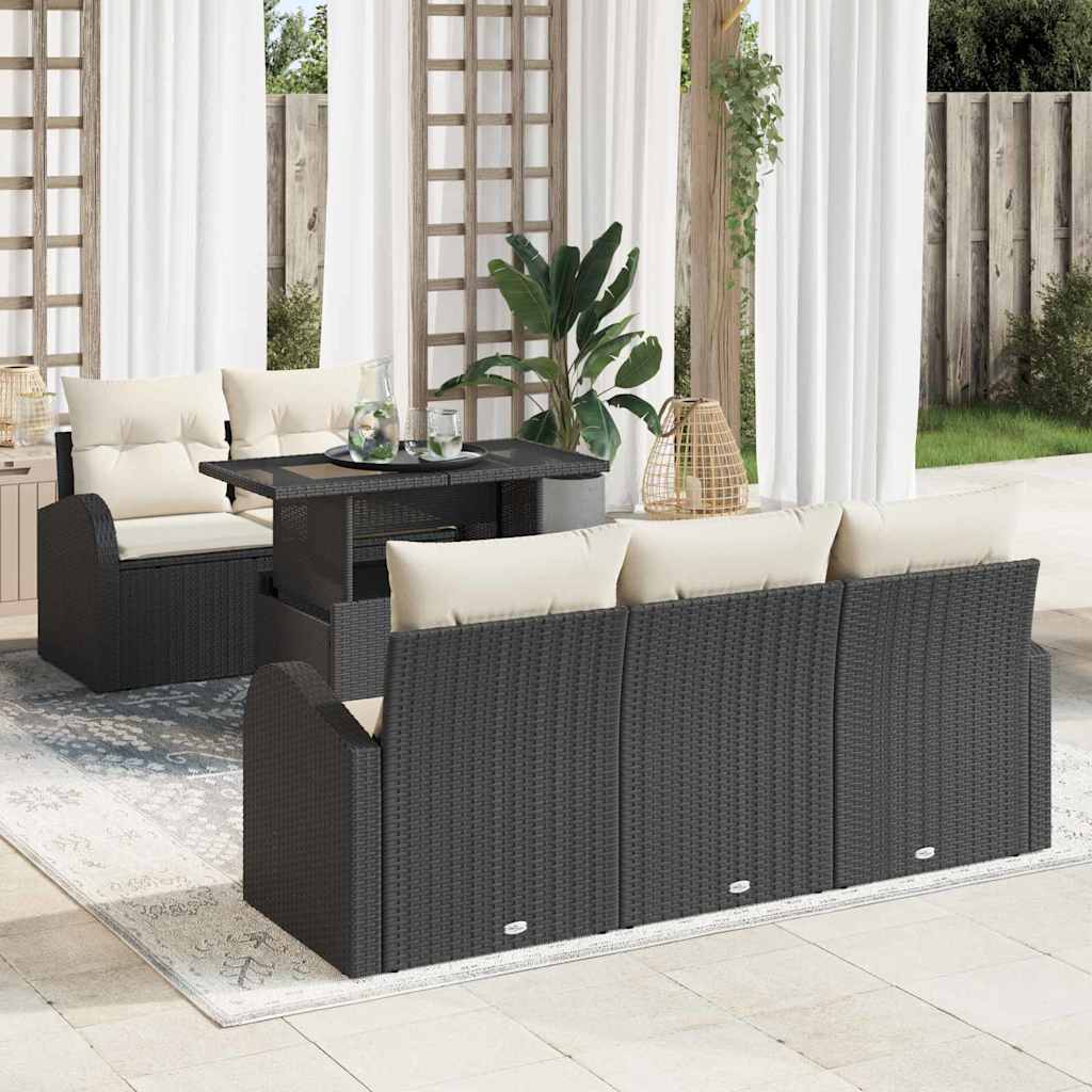Tuin Sofa Set met kussen 6 pcs Zwart poly rattan is nu te koop bij PeponiXL, paradijselijk wonen!
