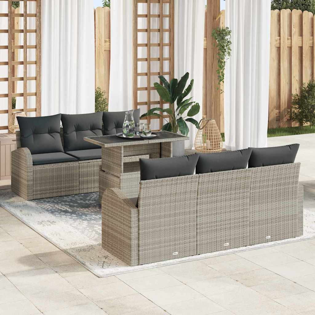 Tuin Sofa Set met kussen 7 pcs Lichtgrijs Poly riet is nu te koop bij PeponiXL, paradijselijk wonen!