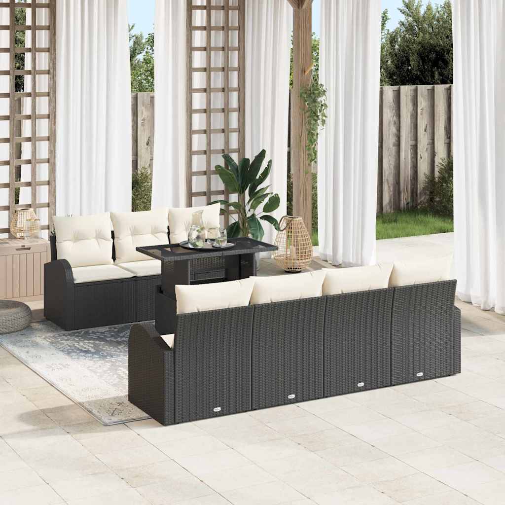 Tuin Sofa Set met kussen 8 pcs Zwart Poly riet is nu te koop bij PeponiXL, paradijselijk wonen!