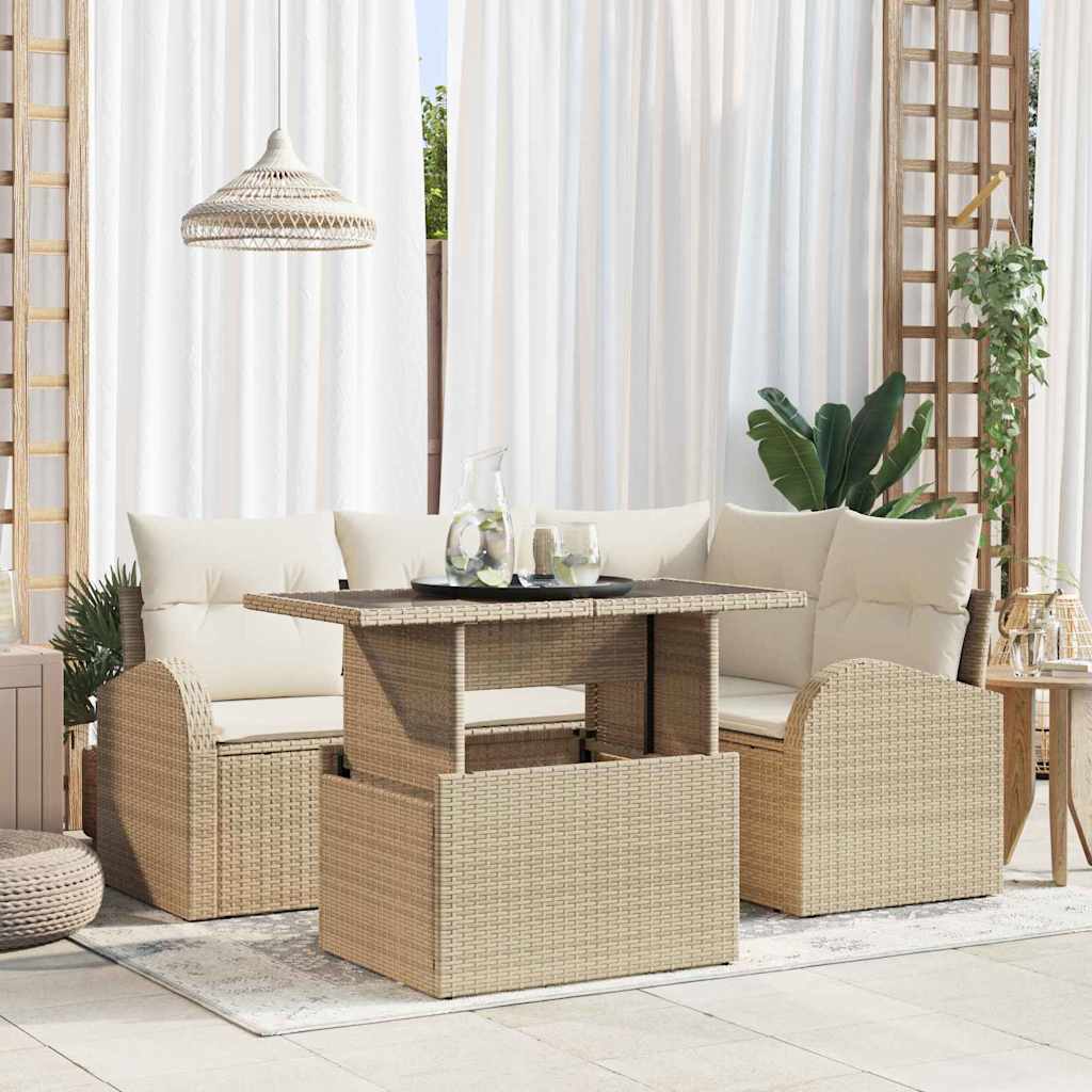 Tuin Sofa Set met kussen 5 pcs Beige poly rattan is nu te koop bij PeponiXL, paradijselijk wonen!