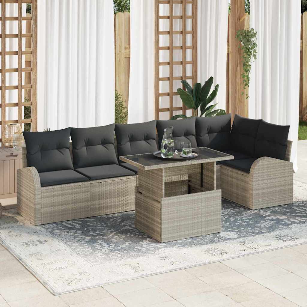 Tuin Sofa Set met opslag 7 pcs Lichtgrijs poly rattan is nu te koop bij PeponiXL, paradijselijk wonen!