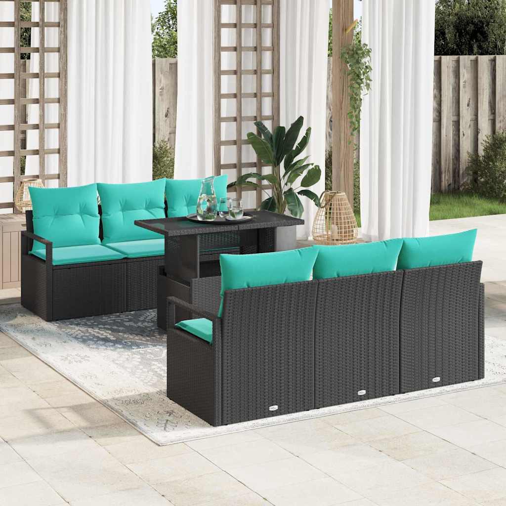 Tuin Sofa Set met opslag 7 pcs Zwart en Blauw poly rattan is nu te koop bij PeponiXL, paradijselijk wonen!