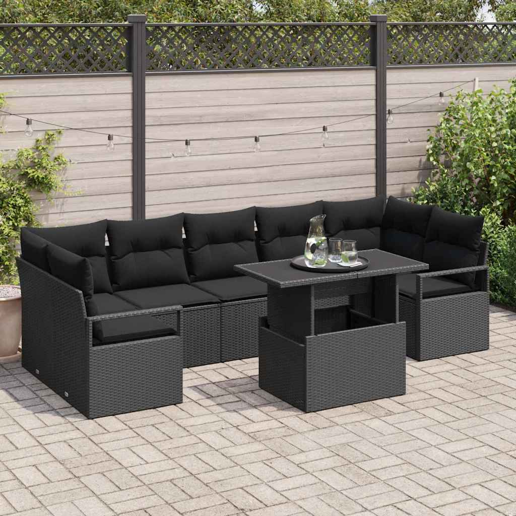 Tuin Sofa Set met kussen 8 pcs Zwart poly rattan is nu te koop bij PeponiXL, paradijselijk wonen!