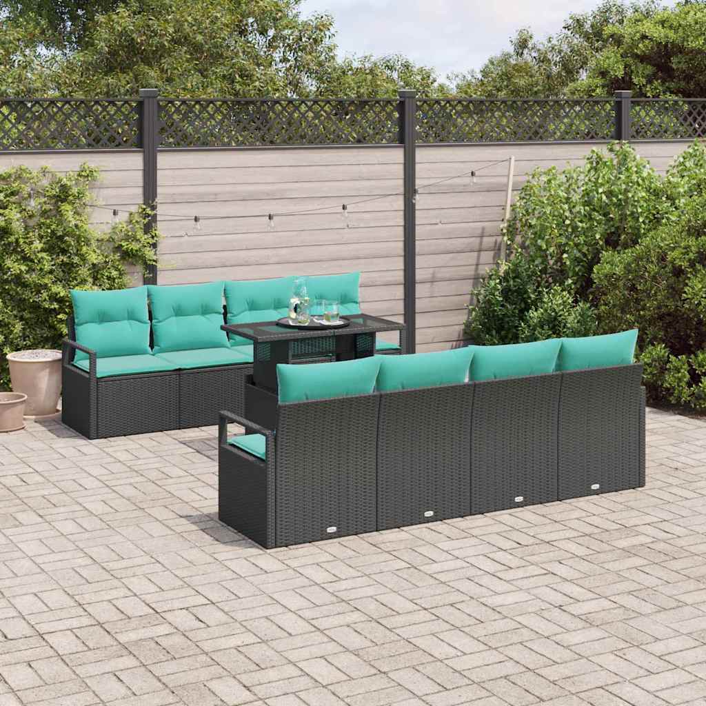 Tuin Sofa Set met kussen 7 pcs Zwart en blauw poly rattan is nu te koop bij PeponiXL, paradijselijk wonen!