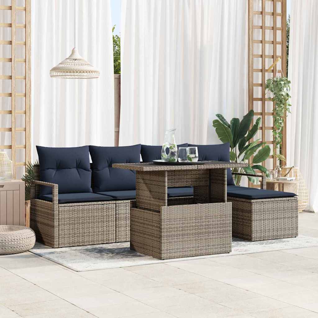 Tuin Sofa Set met kussen 6 pcs grijs en marineblauw is nu te koop bij PeponiXL, paradijselijk wonen!