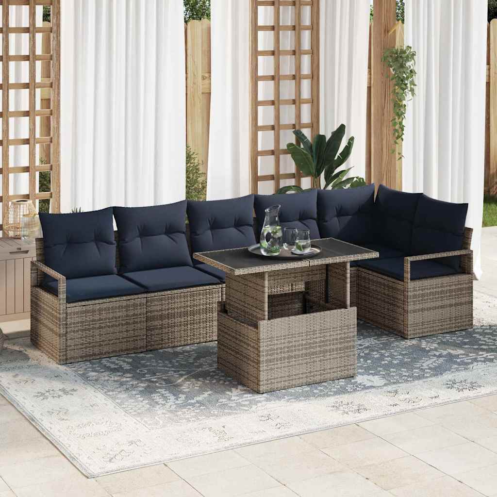 Tuin Sofa Set met opslag 7 pcs Grijs en Marineblauw poly rattan is nu te koop bij PeponiXL, paradijselijk wonen!