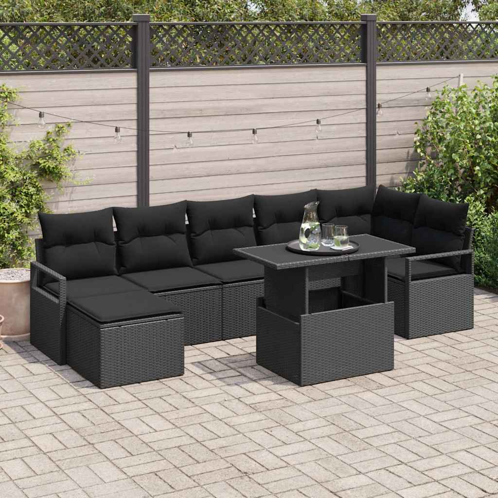 Tuin Sofa Set met opslag 8 pcs Zwart poly rattan is nu te koop bij PeponiXL, paradijselijk wonen!