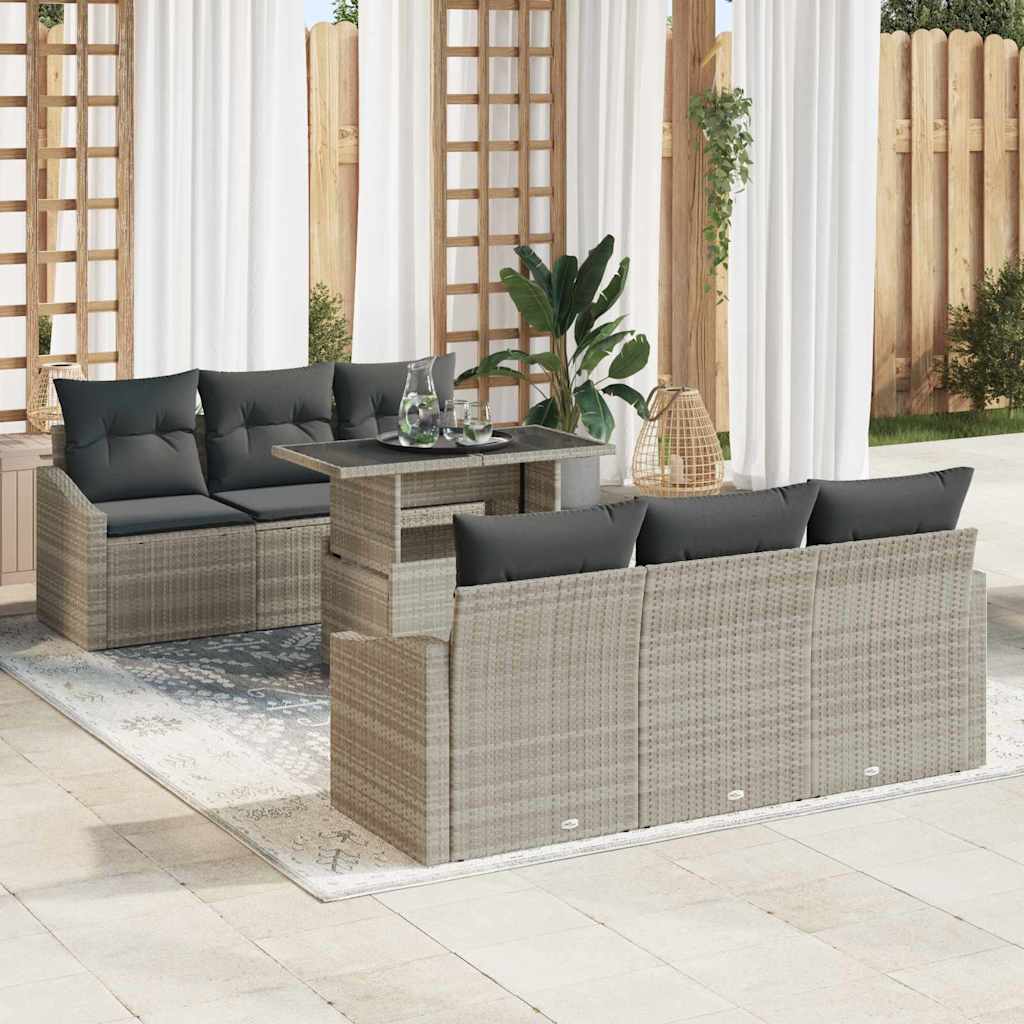 Tuin Sofa Set met kussen 7 pcs Lichtgrijs poly rattan is nu te koop bij PeponiXL, paradijselijk wonen!