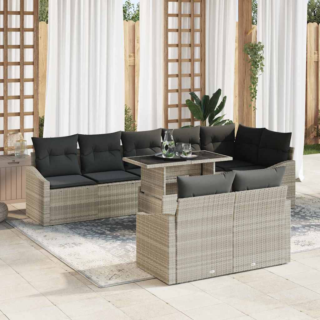 Tuin Sofa Set met kussen 9 pcs Lichtgrijs poly rattan is nu te koop bij PeponiXL, paradijselijk wonen!